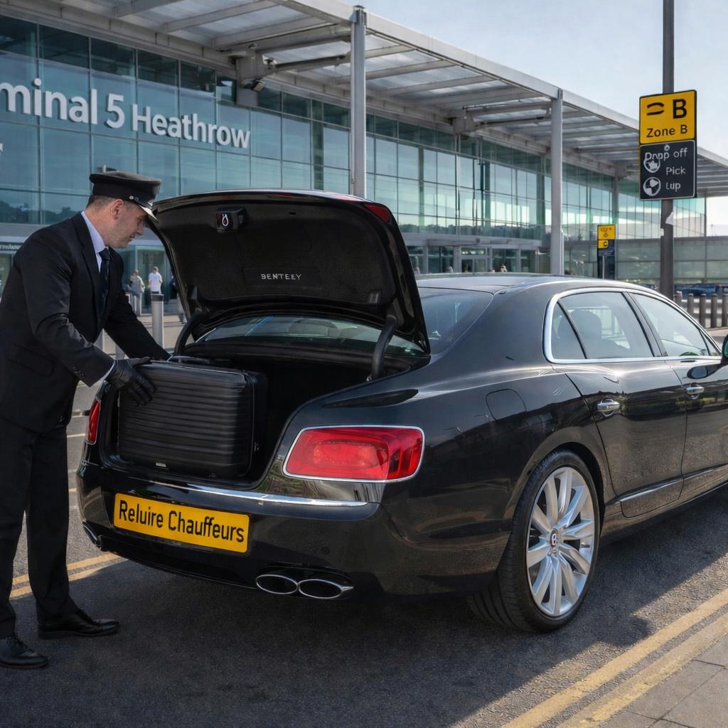 Bentley Flying Spur V8 - Chauffeur loading luggage at Heathrow